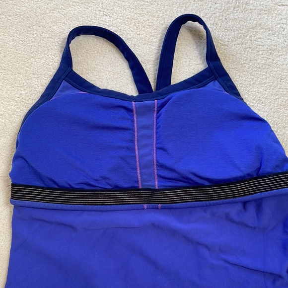Lululemon Luon Tank Top in Vibrant Purple and Navy Straps w Mesh Pocket on Back - Picture 7 of 7